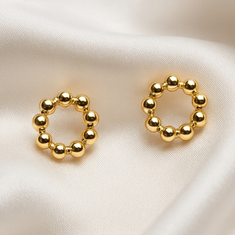 Gold Beaded Circle Stud Earrings – Minimalist Dainty Fashion Women's Jewelry